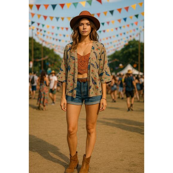 World Market Bird Print Lightweight Kimono Jacket – S/M - Picture 1 of 6